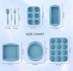 7in1 Silicone Bakeware Baking Set, Kitchen Bake Pans Molds Tray for Oven with BPA Free Round/Square Cake Pan, Loaf Pan, Muffin Pan for Bread Pizza Cheesecake Cupcake Pie Desserts