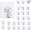 Adhesive Hooks - Heavy Duty Sticky Wall Hooks for Hanging, Removable Waterproof Hooks for Bathroom Kitchen, Damage-Free Transparent Hooks 24pcs