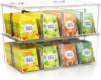 Utopia Home - Tea Bag Organizer With Lids, (2 Pack) Clear Pantry Storage Box - Stackable Partition Organizers or Holder With Lids For Drawers, Countertops, Fridge, Kitchen, Snack & Spice Organization
