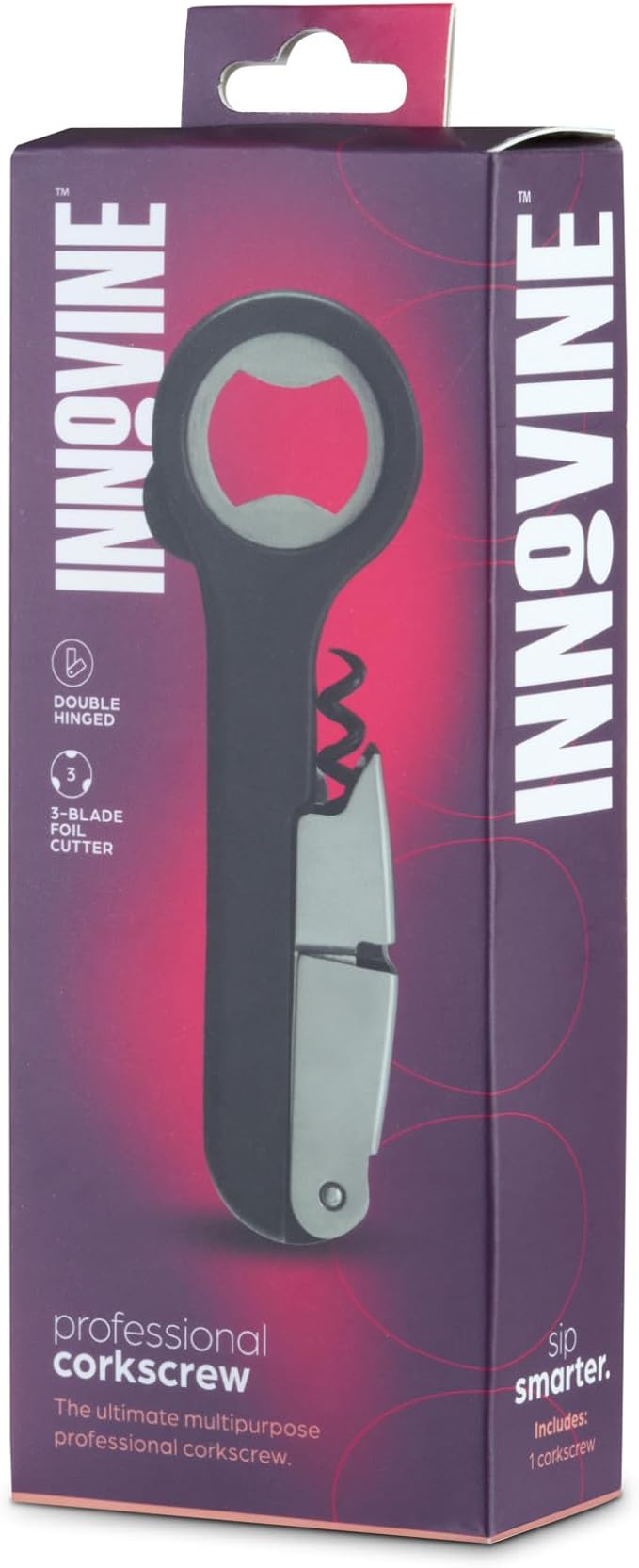Innovine Waiters Corkscrew Wine Opener, Durable Stainless Steel with Built-in Bottle Opener and 3-Blade Foil Cutter for Bartenders, Home Bar, Kitchen, Outdoor Party, Gifts for Wine Lovers, Set of 1