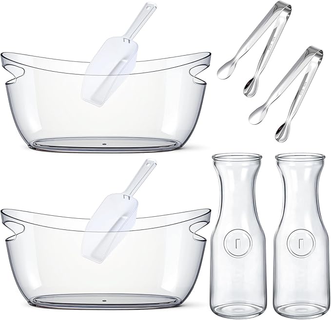 2 Sets Ice Buckets for Parties, 5.5l Clear Acrylic Ice Bucket with 2 Glass Carafe and Scoops for Champagne Beer Sparkling Wine Cocktails, Parties, Mimosa Bar Supplies