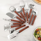 6-Piece Kitchen Tools and Gadgets Set with Wood Imitation Handle BRIIEC Stainless Steel Cooking Utensils Kitchen Accessories Includes Can Opener Garlic Press Peeler