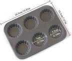 Mini Tart Pan, 2.75" Egg Tart Molds 6-Cavity Non Stick Fluted Mini Tart Mould, Reusable Quiche Bakeware Carbon Steel for Pies, Quiche, Cheese Cakes, Desserts(Not Included Cutting Mold)