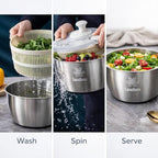 Stainless Steel Salad Spinner, 6L Heavy-Duty Lettuce Dryer with Smooth Spin Handle, Large Vegetable Washer & Fruit Rinse Bowl, Non-Slip Base