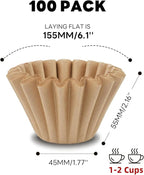 Disposable Small Coffee Filters,100PCS Unbleached Basket Coffee Paper Filter for Ninja Pods & Grounds Specialty Single-Serve Coffee Maker PB051 PB041, Kalita Wave Dripper 155, 1-2 Cup