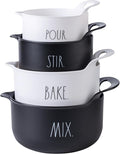 Rae Dunn Non-Slip Mixing Bowls - 4 Piece Nesting Plastic Mixing Bowl Set with Pour Spouts and Handles-Measurement Markings (Black)