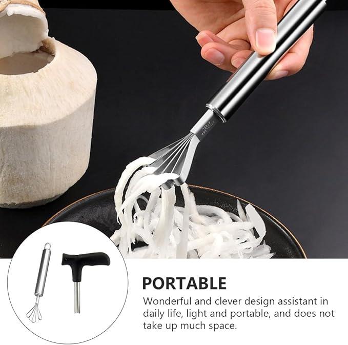 UPKOCH Coconut Opener and Meat Remover Kitchen Gadget Set Stainless Steel Sturdy Tool for Fresh Coconuts Home Supplies and Flesh Extraction