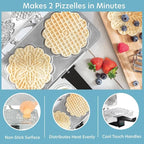 Pizzelle Maker- Polished Electric Holiday Baker Press Makes Two 5-Inch Cookies at Once- Christmas Baking Supplies for Party- Italian Dessert Treat Making with Recipe Guide- Cookie Swap Gift for Her