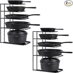 Toplife 2 Pack Heavy Duty Pan Organizer, 5 Tier Pot and Pan Organizer Rack for Cast Iron Skillets, Griddles and Pots - Sturdy Steel Construction- No Assembly Required - Black