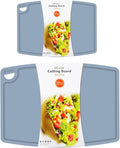 Liflicon Thick Cutting Boards for Kitchen Silicone Chopping Board Set of 2 Mid 12.6'' x 9.1”,Mini 9.1”x7.1” Non-slip Deep Drip Juice Groove Easy Grip Handle,Dishwasher Safe-Light Blue