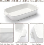 Bakeware Casserole Oven Dishes Baking - 3pcs Ceramic Rectangular Oven Serving Sets,（10.3/12.4/14.7）Stoneware Cookware Pan, Porcelain White Thanksgiving Ware for Cooking Lasagna (Green)