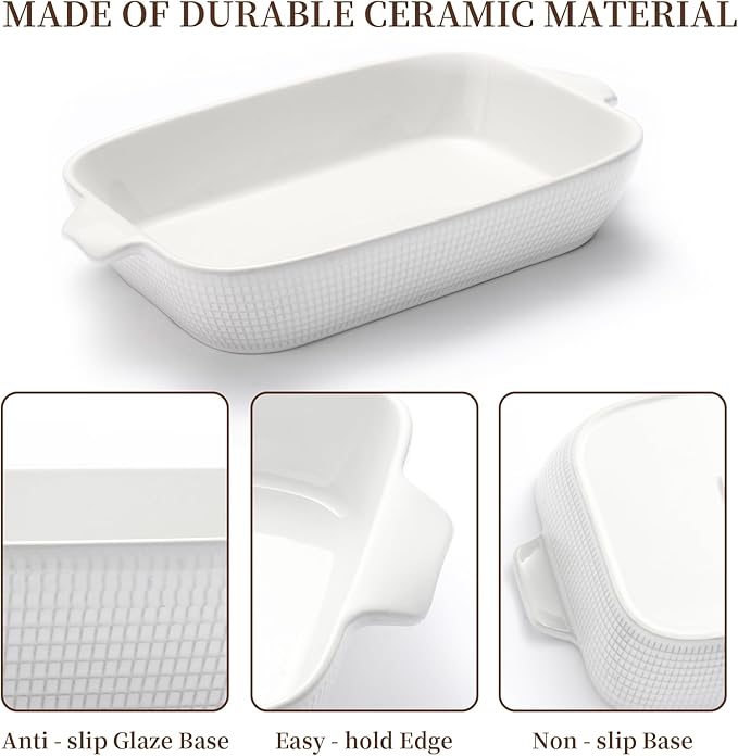 Ceramic Casserole Dishes Set of 3, Stoneware Baking Pans for Oven, Rectangular Lasagna Dish & Bakeware Set, Pink (14.7’’/12.4’’/10.3’’)