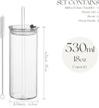 KEMORELA 6-Pack 18oz Ribbed Glass Cups with Lids & Straws – Round Textured Drinking Glasses for Iced Coffee, Bubble Tea, Juice & Smoothies – Reusable Clear Tumblers with Leakproof Lids & Straws