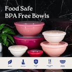 WHYSKO Mixing Bowl Set, 12 Piece Colorful Plastic Mixing Bowls with Lids Set for Food Prep Storage and Serving, Microwave and Dishwasher Safe for Kitchen Baking Cooking