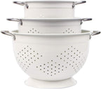 Rorence Powder Coated Steel Colanders: 1.5 Quart 3 Quart & 5 Quart Set of 3 - White