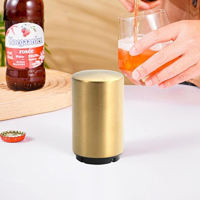 Automatic Bottle Opener Bottle Cap Opener Beer Bottle Opener Destapadores de Cerveza, Down-Pop Off Beer Bottle Openers with Magnetic Cap Catcher, Home Bars Kitchen Cool Bartender Tools（Gold）