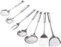 7-Piece Stainless Steel Kitchen Utensil Set Ladle Strainer and Spatula Sturdy Cooking Tools for Home Chefs for Soup Frying and Serving