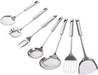 7-Piece Stainless Steel Kitchen Utensil Set Ladle Strainer and Spatula Sturdy Cooking Tools for Home Chefs for Soup Frying and Serving