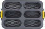 6-cavity Silicone Bread Loaf Pan, Nonstick Sourdough Loaf Pan & Heat Resistant Baguette Bread Pan, Bread Pans for Homemade Bread, Silicone Molds for Baking Hoagie Rolls, Hot Dog Bun