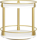 YATINEY Lazy Susan Organizer, Rotating Spice Rack, 2 Tier Spice Turntable Organizer, Industrial Turntable Spice Holder, for Kitchen Countertop and Cabinet, Compact and Versatile, White and Gold SR22DW
