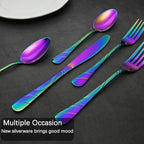 40-Piece Rainbow Silverware Set for 8, 18/0 Frosted & Mirror Finish Stainless Steel Vintage Flatware Set, Modern Cutlery Set for Home Wedding Restaurant Housewarming Party Event Serving For 8