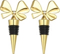 uxcell 2 Pcs Bow Wine Stopper, Reusable Wine Stoppers Airtight Leak-proof Bottle Plugs Liquor Saver Beer Beverage Glass Bottles Stopper for Bar Holiday Party Home Decor, Gold