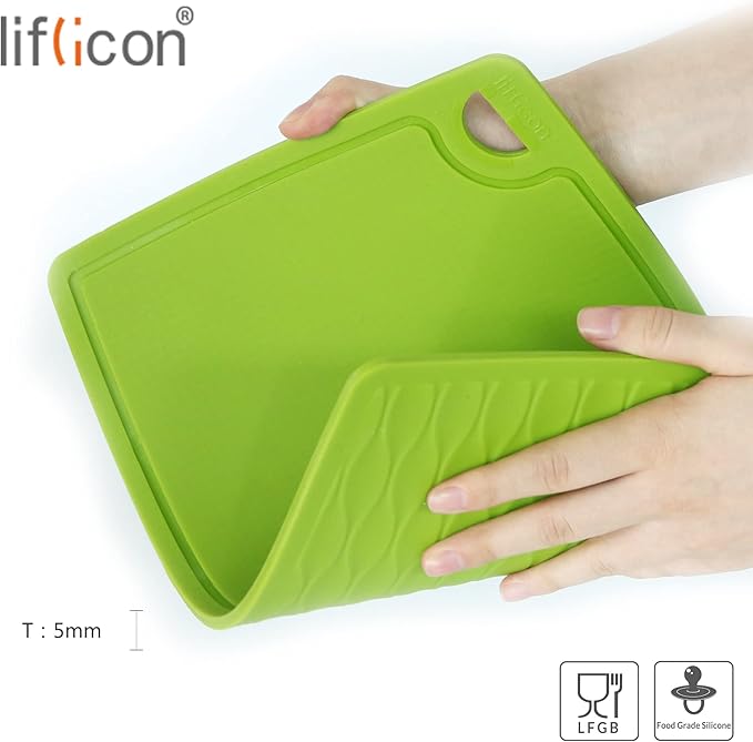 Liflicon Extra Large Thick Silicone Cutting Board 14.6'' x 10.43'' Chopping Board Flexible Cutting Mats Dishwasher Safe-Green