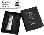 Geesta Premium Crystal Glass-Top Stovetop Espresso Moka Pot - 4/6/ 9 Cups - Stainless Steel Coffee Maker- 240ml/8.5oz/6 cup (espresso cup=40ml)