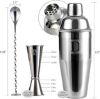 24oz Cocktail Shaker Set with 1 oz 2oz Jigger - Monogramm Initials Martini Shaker Set - 304 Stainless Steel Bar Shaker for Margarita,Mojito-Personalized Gift for Friend,Husband-E