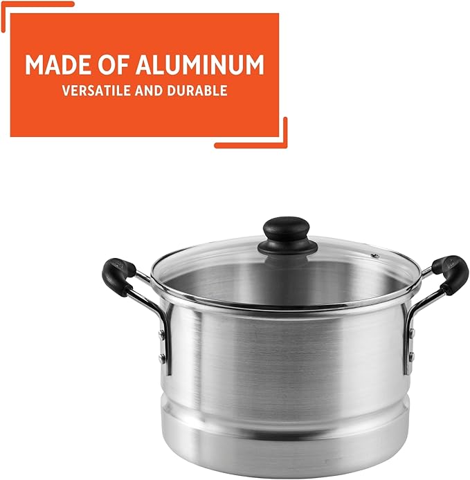 IMUSA USA MEXICANA-410 Aluminum Steamer with Glass Lid 10-Quart, Silver, 10Qt