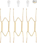 3 Pack Plate Hangers for The Wall, Suitable for 8-10 inch Art Plate, Stainless Steel Invisible Heavy Duty Wire Plate Holder with Wall Hooks, Plate Hangers for Displaying Plates, Platter, Dish, Gold