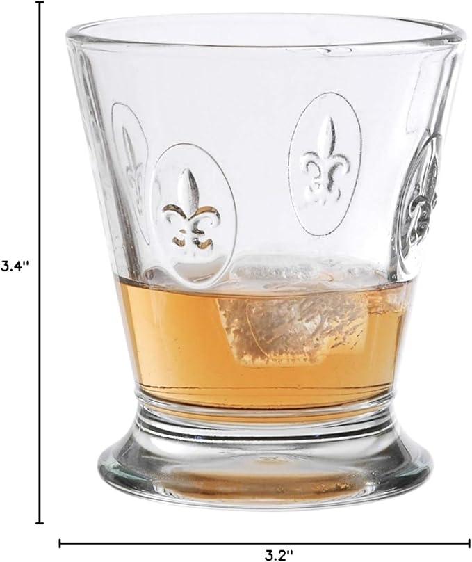 La Rochere Fleur De Lys Glass Tumbler Set of 6 – Classic French Drinking Glasses with Embossed Royal Lily Motif – Pressed Glass Tumblers for Water, Juice & Everyday Entertaining (8.5 Oz)