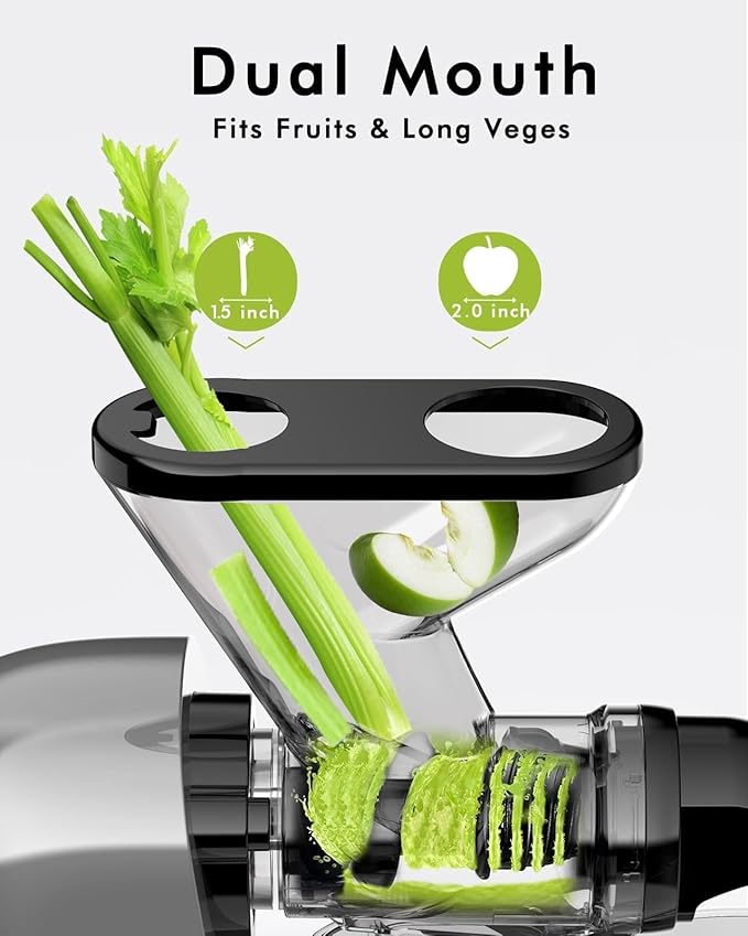SiFENE Cold Press Juicer Machine, Compact Slow Masticating Juicer with Dual Feed Chute, Easy to Clean Fruit and Vegetable Extractor for Small Kitchen RV, Retro Toggle Switch, White