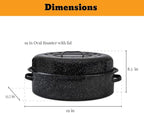 Granite Ware 19 inch oval roaster with Lid, V Rack included (Speckled Black) - design to accommodate up to 20 lb poultry/roast. Resists up to 935°F