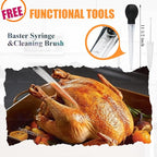 Turkey Roaster Roasting V Rack,15.6*11.6*4 inch Stainless Steel Roasting Pan with 2 Rack(Flat Rack and Rib Rack) for Smoker Smoking/Dual Purpose for Large Big Green Egg and Kamado Joe Etc