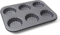 Mini Tart Pan, 2.75" Egg Tart Molds 6-Cavity Non Stick Fluted Mini Tart Mould, Reusable Quiche Bakeware Carbon Steel for Pies, Quiche, Cheese Cakes, Desserts(Not Included Cutting Mold)