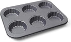 Mini Tart Pan, 2.75" Egg Tart Molds 6-Cavity Non Stick Fluted Mini Tart Mould, Reusable Quiche Bakeware Carbon Steel for Pies, Quiche, Cheese Cakes, Desserts(Not Included Cutting Mold)