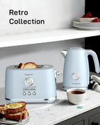 2 Slice Toaster, Wide Slots, Auto Off, Frozen Modes for Toast, Bagels, Waffles & Fruity Breads, Retro Collection, Easy Clean Crumb Tray, Blue