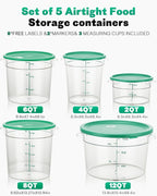 2QT&4QT NSF Round Food Storage Containers with Lids: 4 PCS [Total Food Grade][Hot&Cold Resistant] Dough Proofing Container for Pizza, Bread with Measuring Spoons Included(BPA FREE) (GREEN)