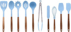 10-Piece Silicone Kitchen Utensils Set with Acacia Wood Handles, Nonstick Safe, Heat Resistant Cooking Tools for Everyday Use (Blue)