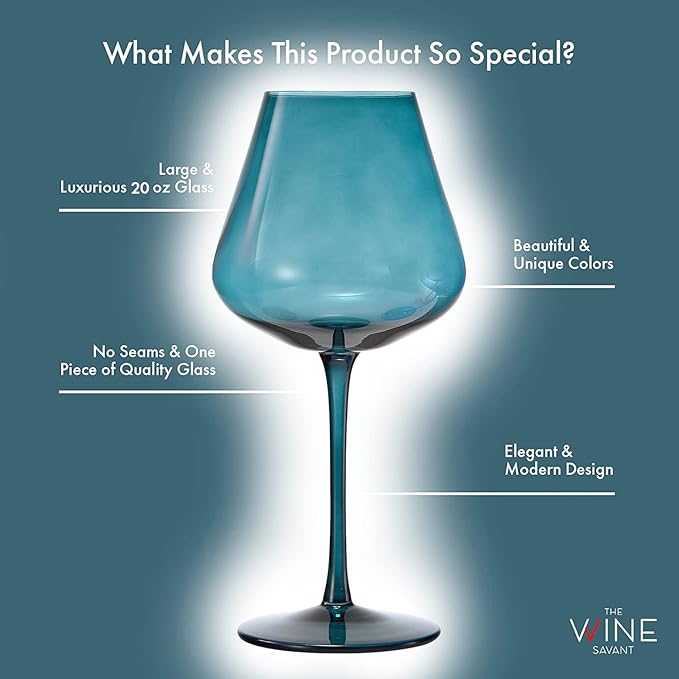 Terracotta Mars Collection Colored Crystal Wine Glass Set of 5, Gift For Him, Mom Dad Friend - 20 oz Glasses, Unique Italian Style Tall Drinkware - Red & White, Beautiful Glassware