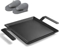 Carbon Steel Griddle, Small Non-Toxic Stovetop Flat Top Pan for Gas, Electric Range, Induction, Grill & Campfire, Pre-seasoned Nitride Coating, Oven Safe to 1200°F, with Heat-insulating Gloves