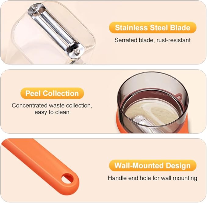 Peeling Knife with Storage Box, 2025 New Vegetable Peeler with Container, Kitchen Multi Function Veggie Peeler for Kids Adults, Fruit and Vegetable Peeling Knife with Catcher (Orange,1)