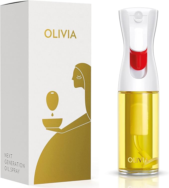 FLAIROSOL OLIVIA SIGNATURE Advanced Kitchen Oil Sprayer Technology, Fine Mist & Portion Control, Refillable Glass Olive Oil Cooking Spray Bottle for Air Fryer, Salad, BBQ, 130ml (Gold Print)