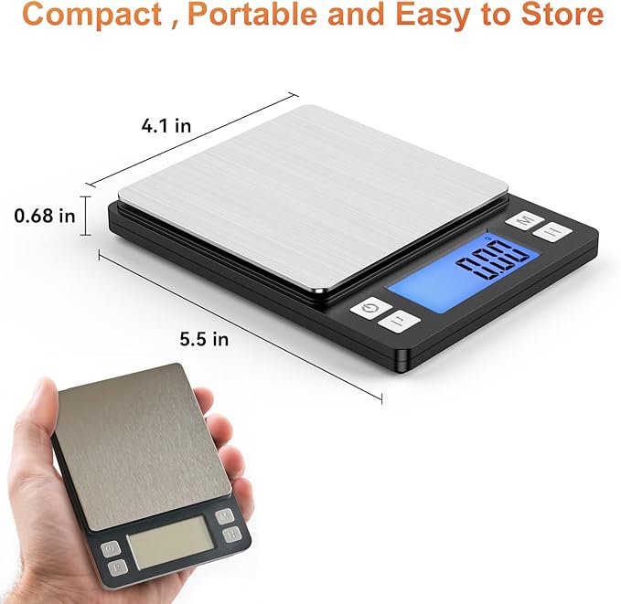 BOMATA 0.01g Small Digital Gram Scale, USB Rechargeable, Upgraded 1kg Jewelry Scale with Larger Display and Hold Function, High Precision, Grams and oz for Herb, Coin, Powder, Yeast, Kitchen Black