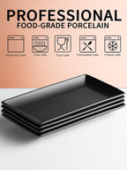 Gomakren Black Serving Platter Set of 4 Porcelain Serving Plates Rectangular Halloween Serving Dishes and Platters Serving Trays for Party Appetizer Sushi, 10 Inch Black Serveware Thanksgiving Gifts
