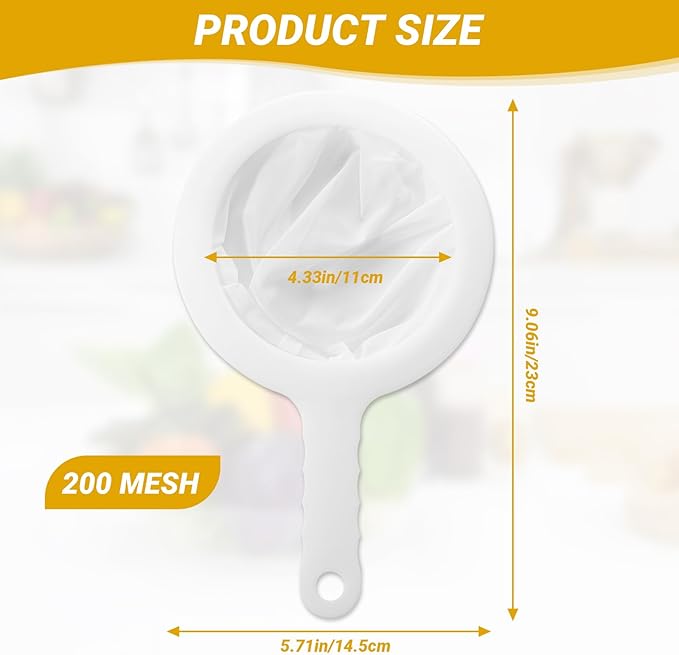 Ultra Fine Mesh Strainer with Handle, 200 Mesh, Plastic Juice Strainer, Small Colander for Kitchen, Nylon Fine Sieve for Soy/Nut Milk, Yogurt, Coffee, Honey, Wine, Food, Tea Leaf Filter, 1 Pack