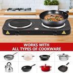 Electric Countertop Burner, Double Burner, 2000W Induction Cooktop, Portable Electric Hot Plate, 5 Level Adjustable Temperature Control Cooking Ranges for Home Dorm Camping Cooking（Black Disk）
