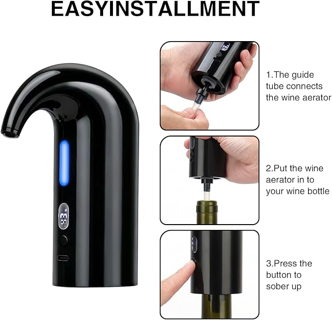 Electric Wine Aerator Dispenser Set – Automatic Wine Decanter & Pourer with LED Display, 200ml Smart Pour Control, Rechargeable Wine Pump & Stopper, Perfect Christmas Gifts for Wine Lovers