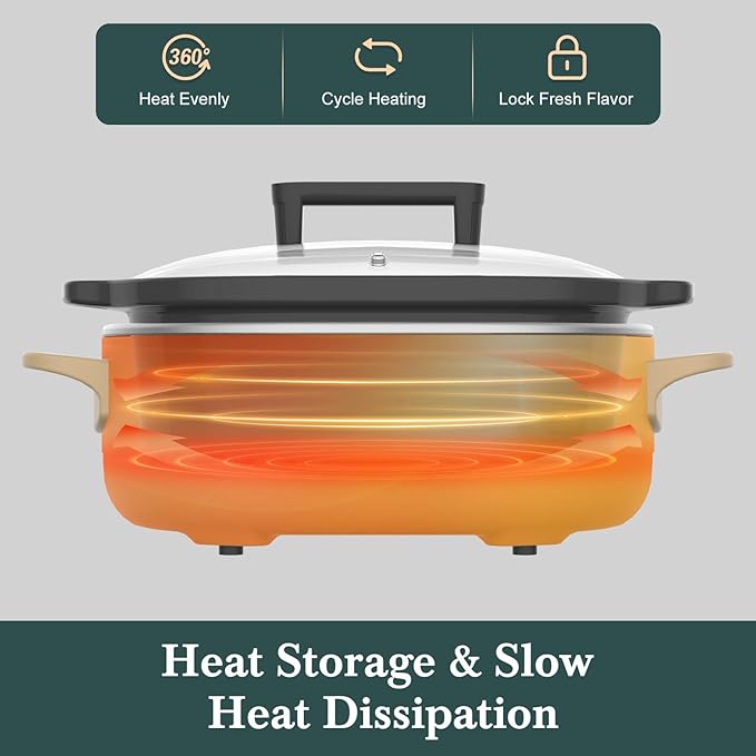 MAGNIFIQUE 6 Quart Programmable Slow Cooker Removable Healthy Nonstick Pot - Small Kitchen Appliance for Family Dinners - Serves 6+ People - Heat Settings: Keep Warm Brown Sugar